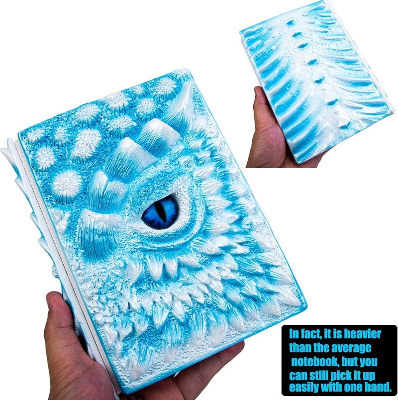 LZlightactor 3D Dragon Eye Embossed Journal,Resin Engraving Notebook,Dnd notebook for Dragon Lovers ，Blank Paper,Hardcover Travel Notepad for Writing,Sketchbook,Collection,Gift,Decoration A4 and A5 Size (A5-Ice dragon-Lined) - Image 4